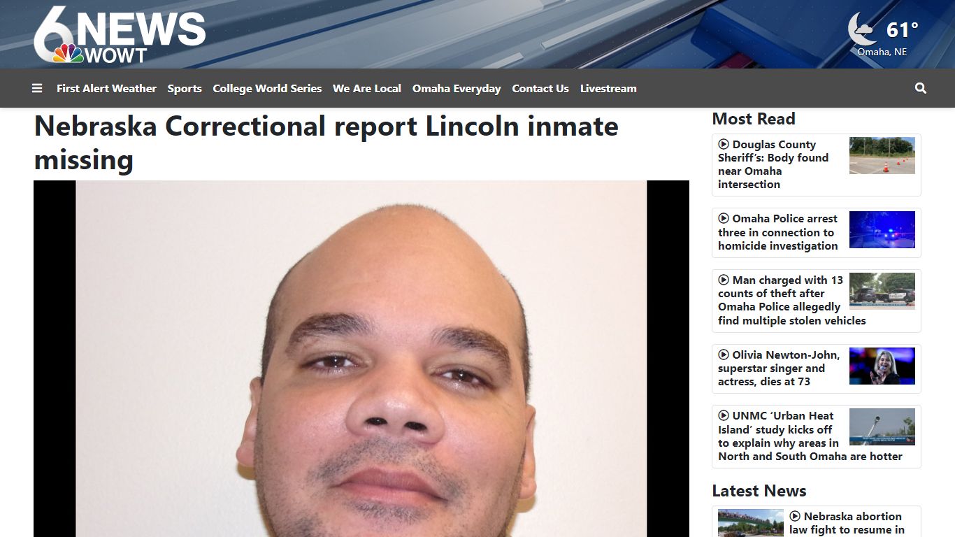 Nebraska Correctional report Lincoln inmate missing
