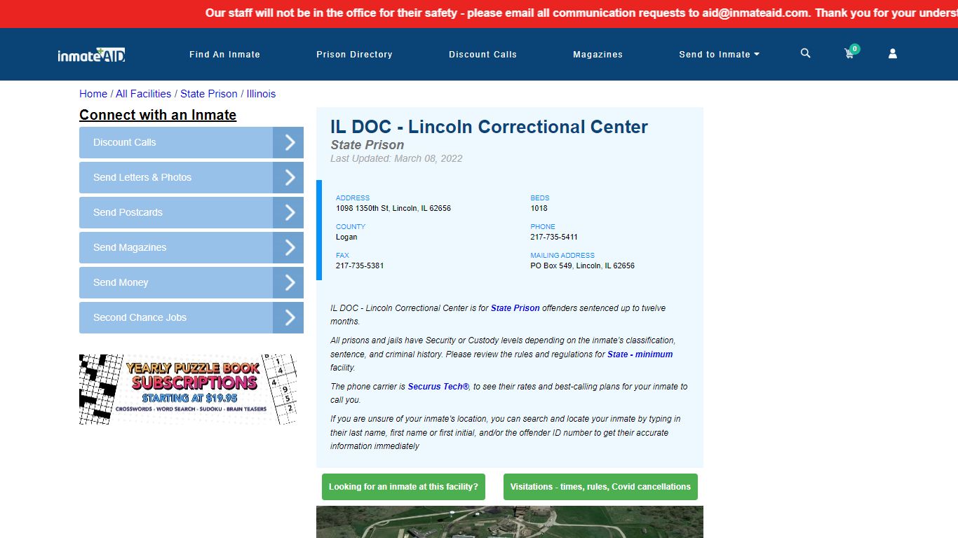 IL DOC - Lincoln Correctional Center & Inmate Search ...